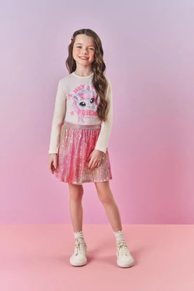Imagem de Conjunto Infantil Menina Blusa E Saia-Short Paetê Rosa Mundo Cinti